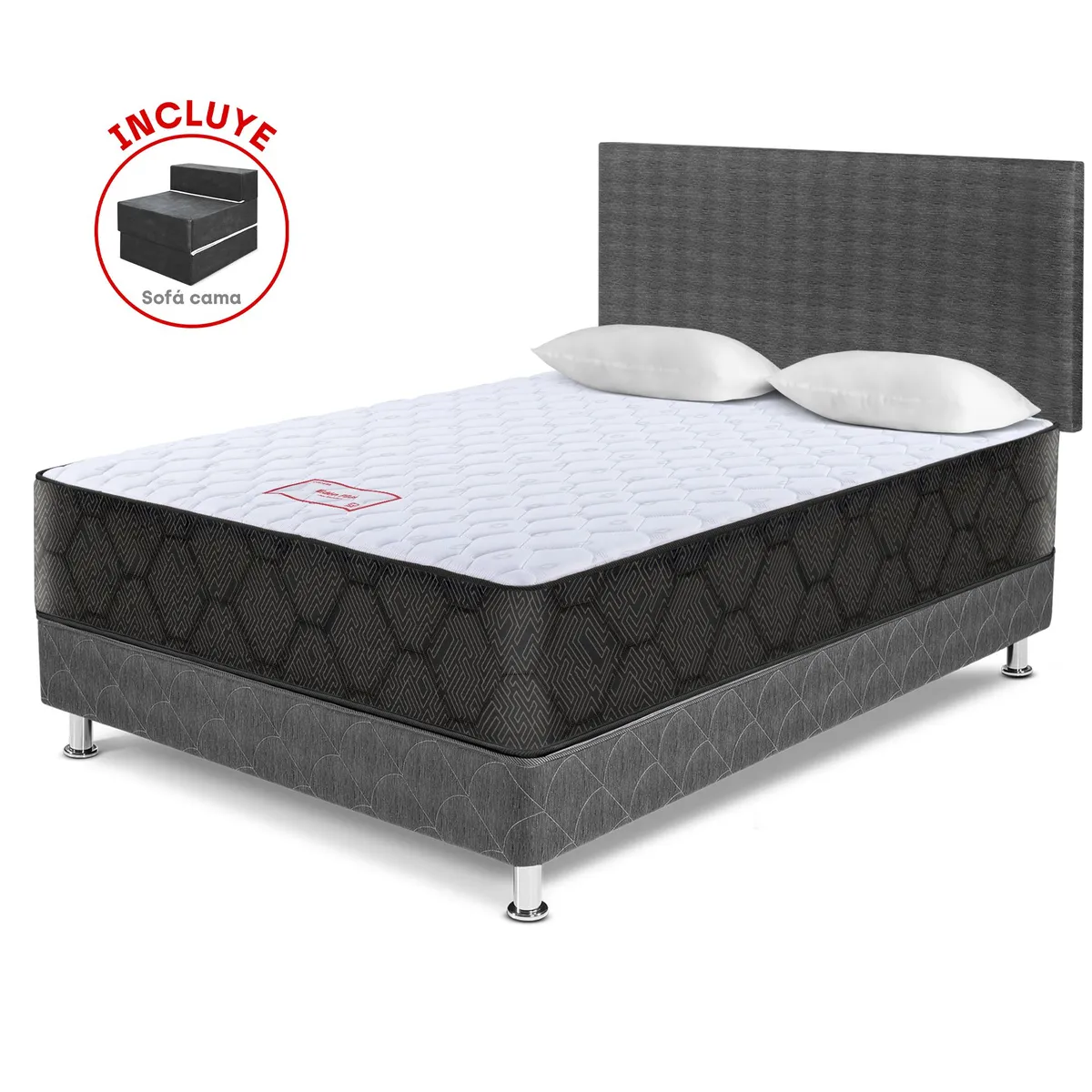 PARAISO - Dormitorio 2 Plazas Edén + 2 Almohadas + Protector + Sofá Cama