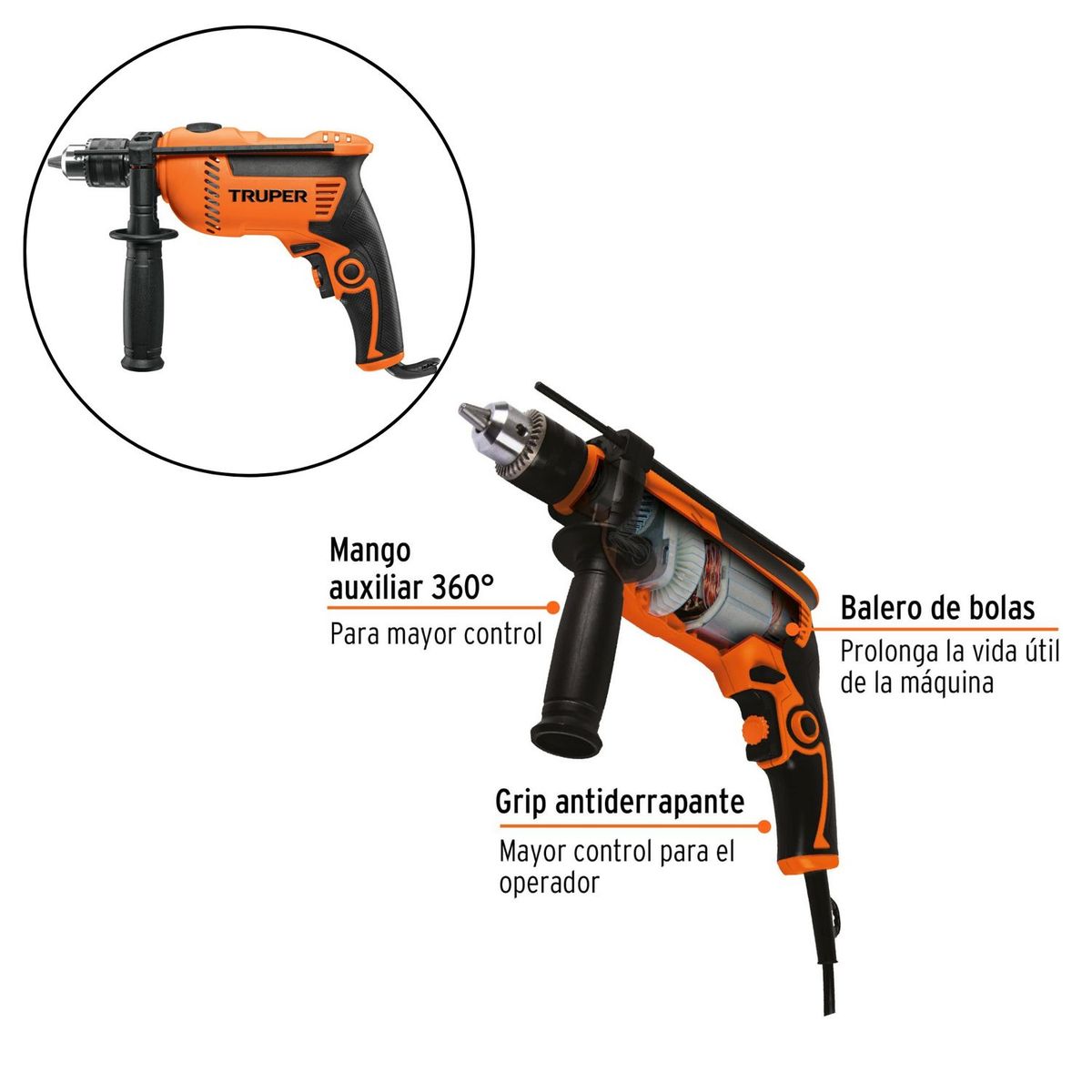 TRUPER - Taladro Profesional 600W y Set de brocas Concreto TRUPER
