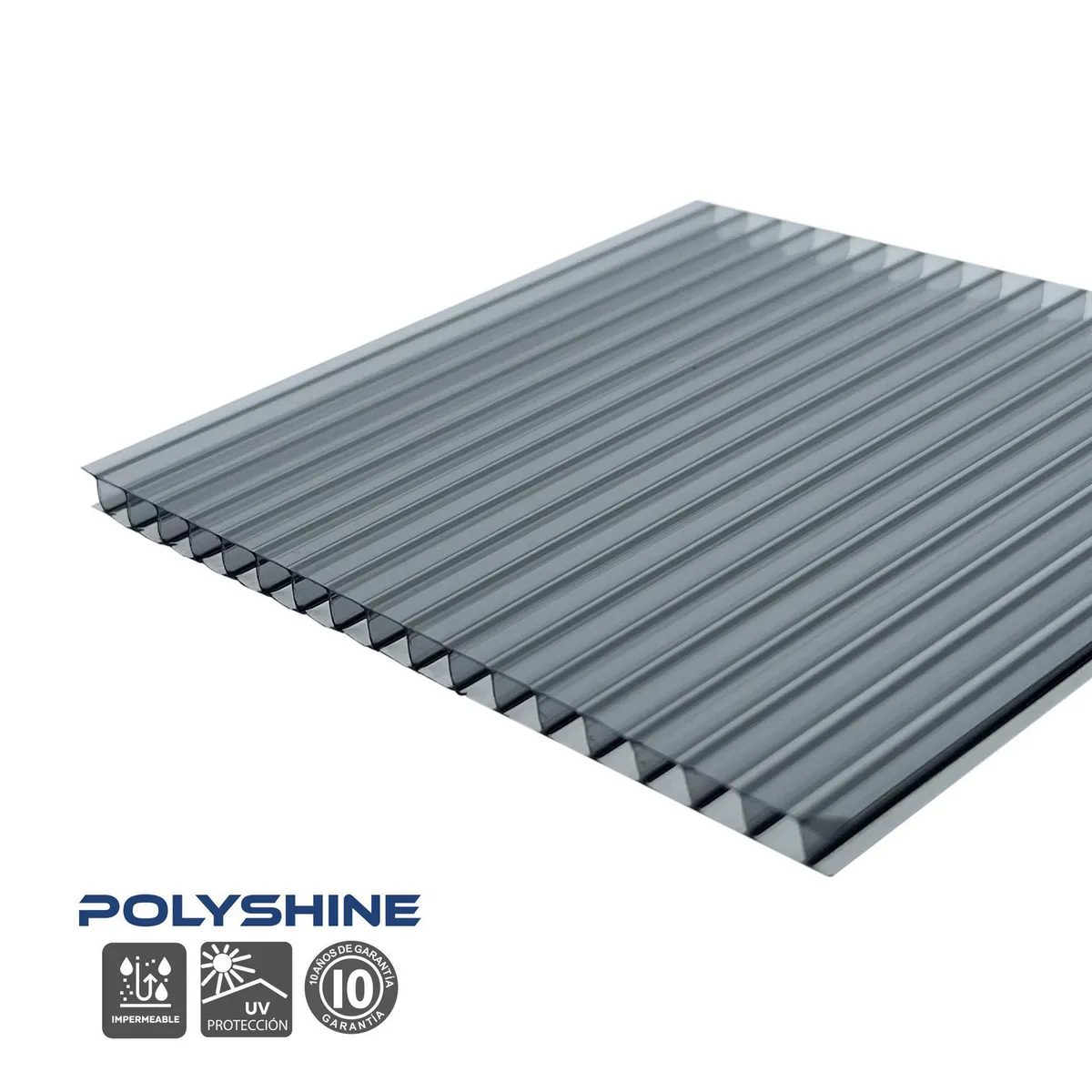 POLYARQ - Techo de Policarbonato Alveolar Gris 1.05m x 2.90m x 5.5mm Polyshine