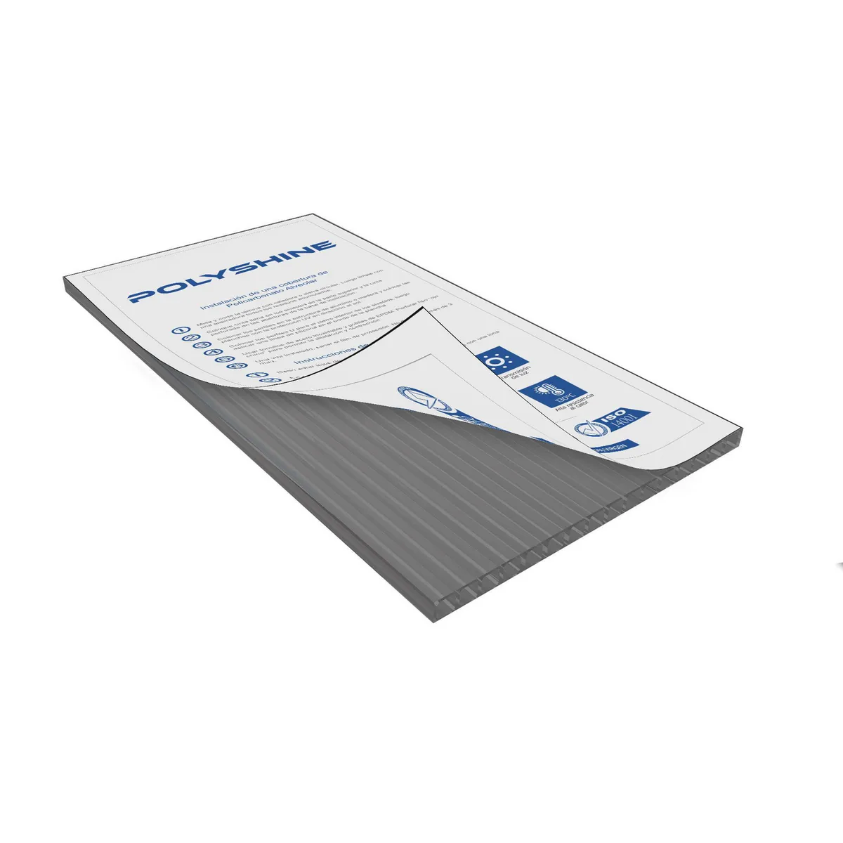 POLYARQ - Techo de Policarbonato Alveolar Gris 1.05m x 2.90m x 5.5mm Polyshine