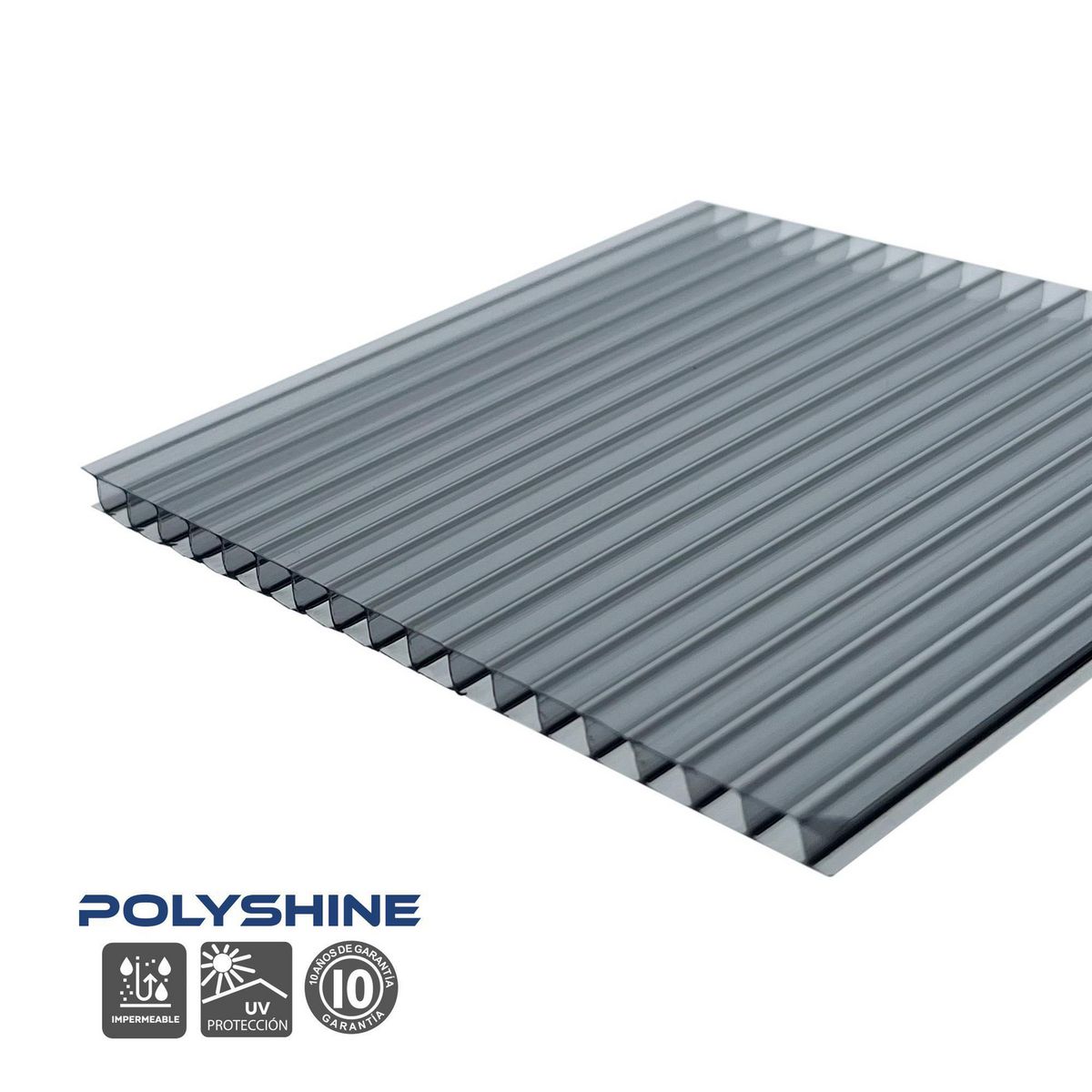 POLYARQ - Techo de Policarbonato Alveolar Gris 2.10m x 5.80m x 5.5mm Polyshine