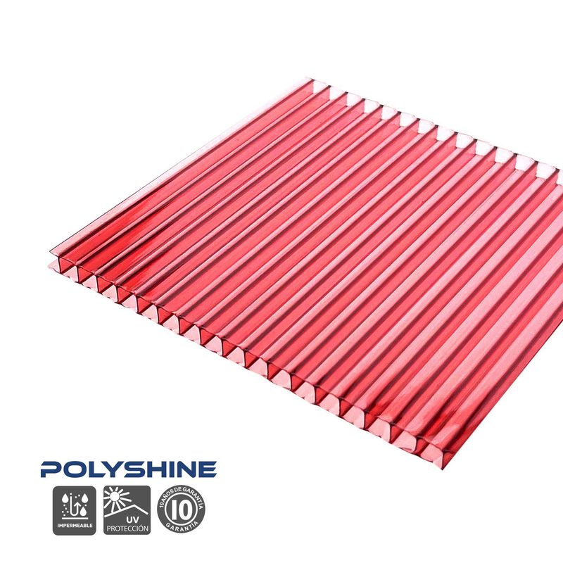 POLYARQ - Techo de Policarbonato Alveolar Rojo 2.10m x 5.80m x 5.5mm Polyshine