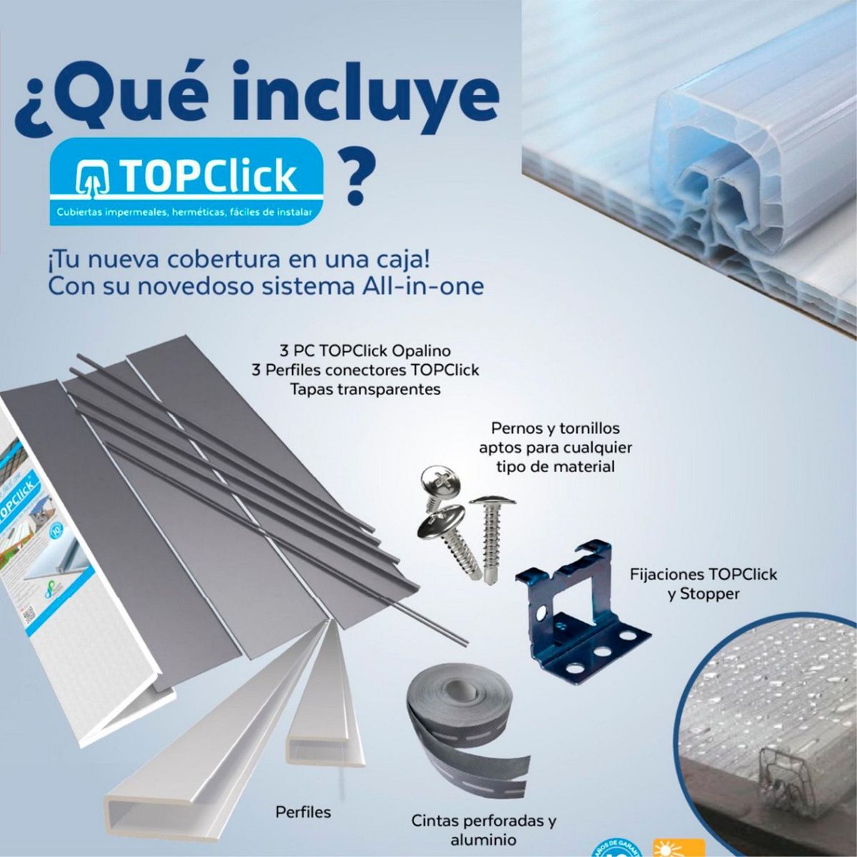 POLYARQ - Techo de Policarbonato Alveolar Listo TopClick 1.80m x 2.95m x 6mm