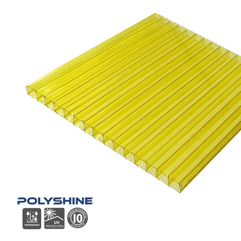 POLYARQ - Techo de Policarbonato Alveolar Amarillo 1.05m x 2.90m x 5.5mm Polyshine