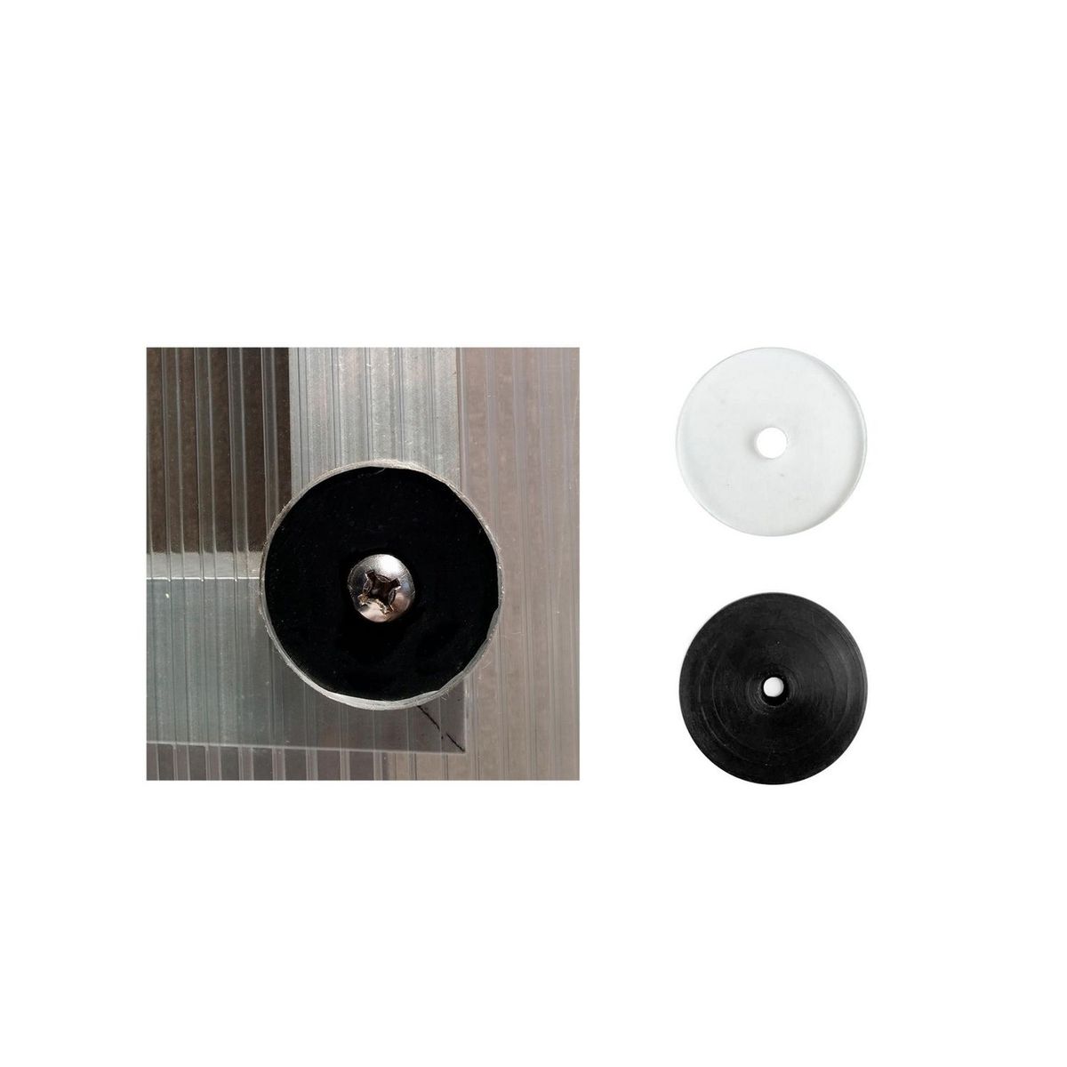 POLYARQ - Jgo. Arandela Epdm + Policarbonato Macizo 1 1/2" Accesorio De Fijación Para Coberturas De Policarbonato