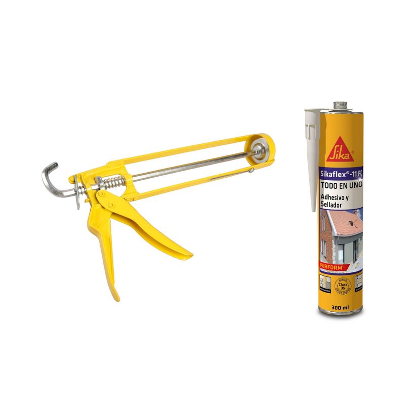 SIKA - Pistola Aplicadora para Silicona Sika + Adhesivo y Sellador de juntas Sikaflex 11FC Purform 300 ml Blanco