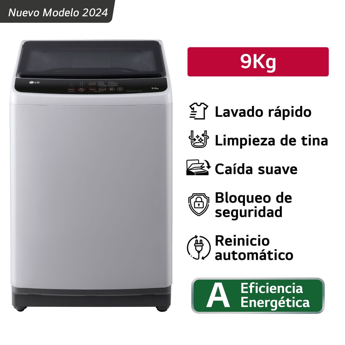 LG - Lavadora WT9GL 9 Kg Lavado Rapido Carga Superior Gris LG