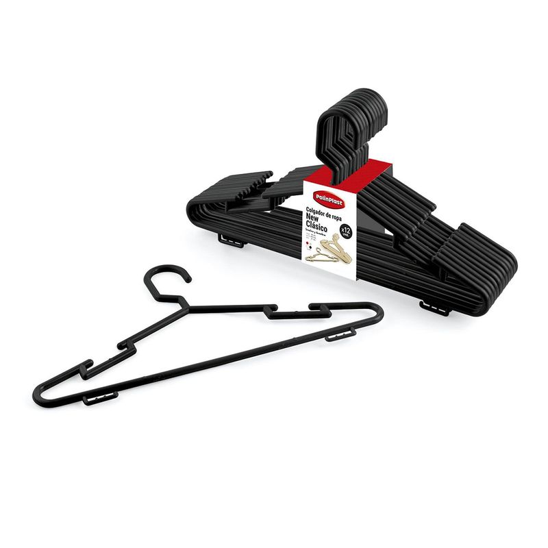 POLINPLAST - Set 12 Colgadores Polinplast Negro