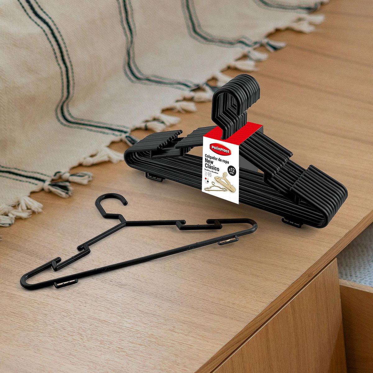 POLINPLAST - Set 12 Colgadores Polinplast Negro