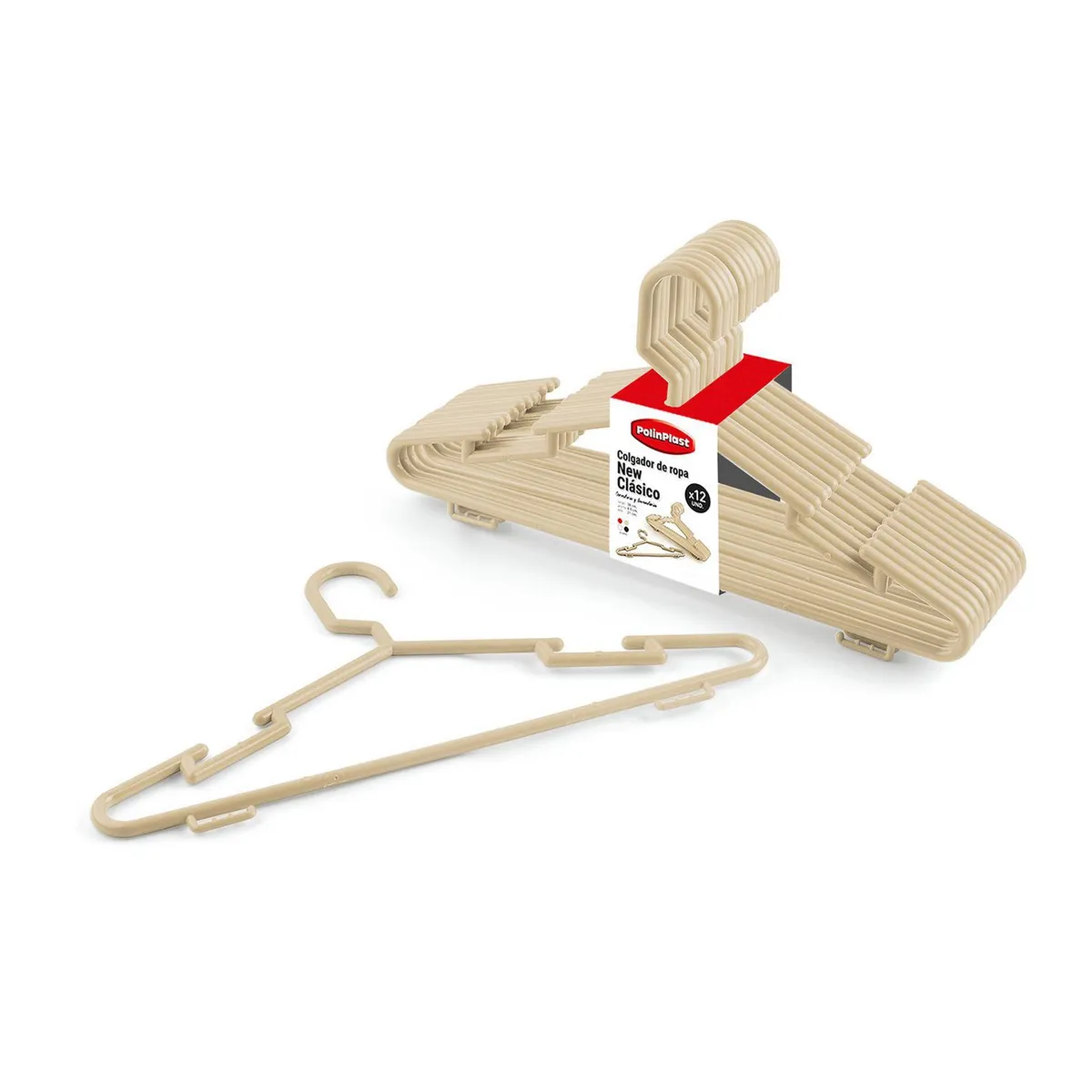 POLINPLAST - Set 12 Colgadores Polinplast Beige