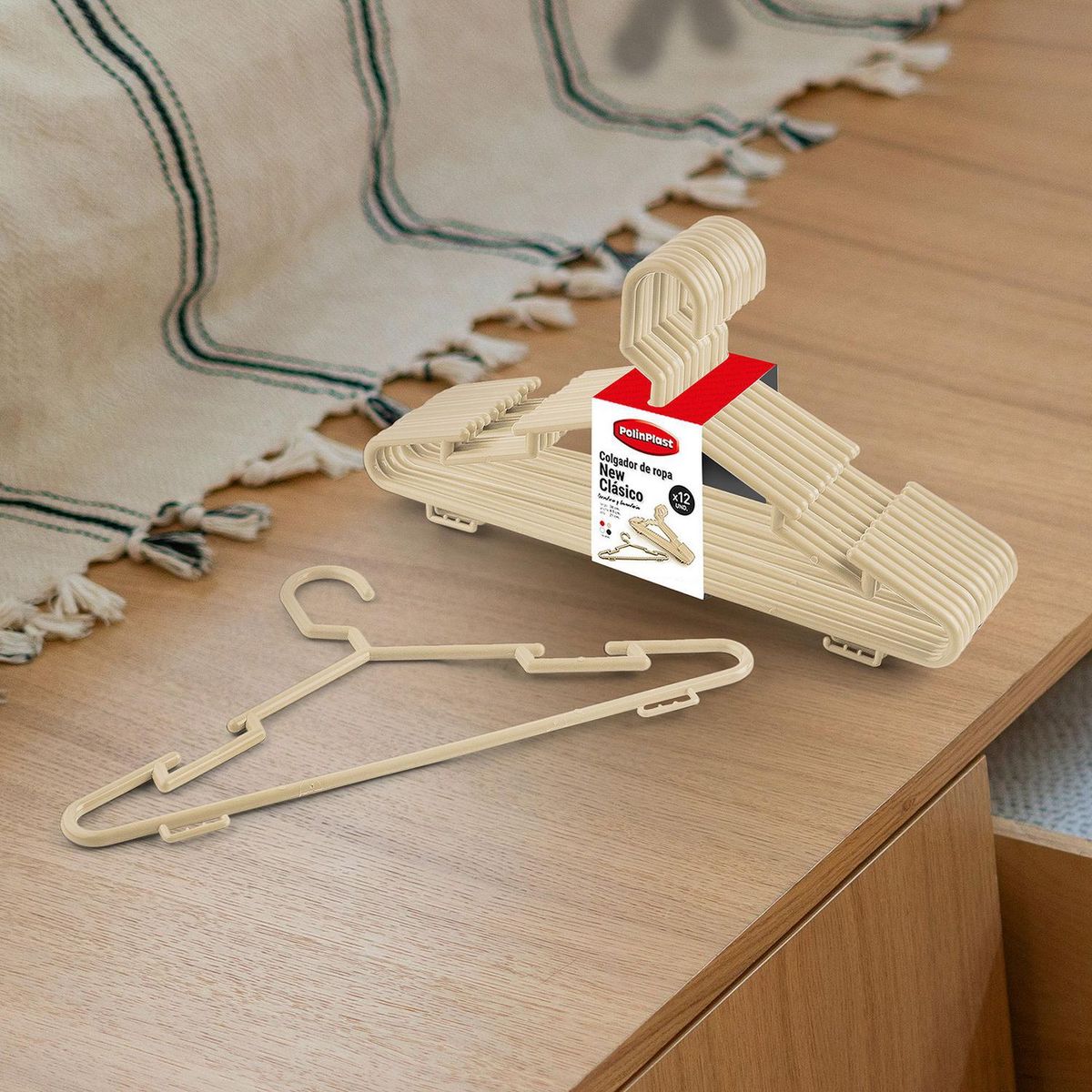 POLINPLAST - Set 12 Colgadores Polinplast Beige