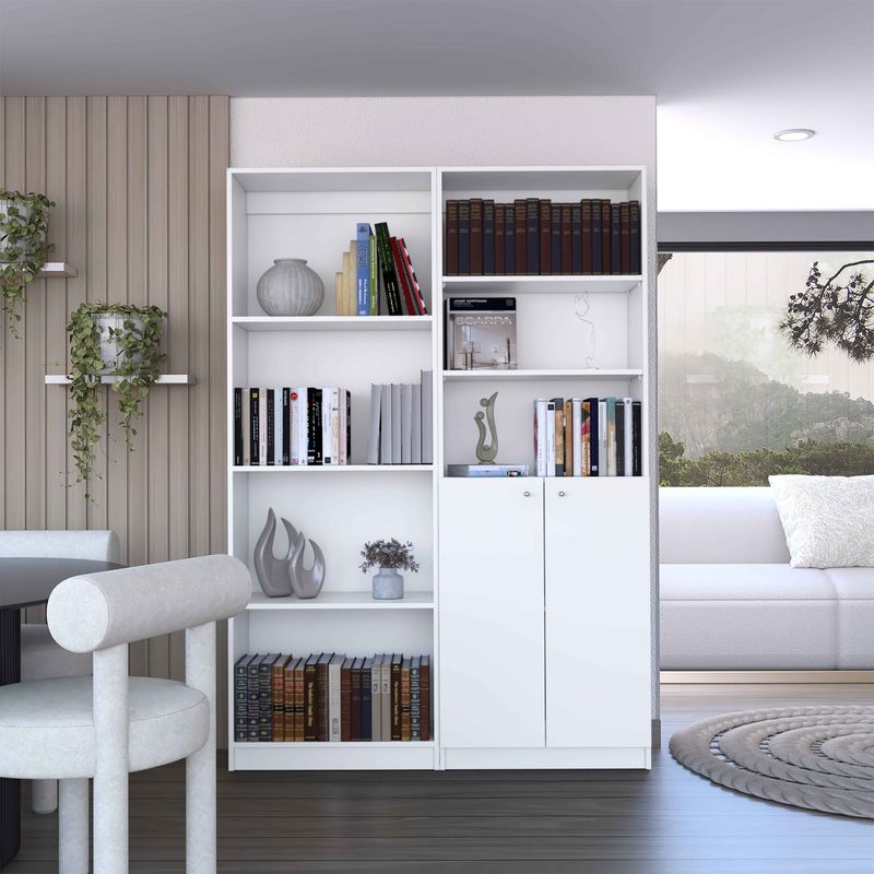 TUHOME - Combo Estante 2 Puertas + Estante 3 Repisas Home Blanco