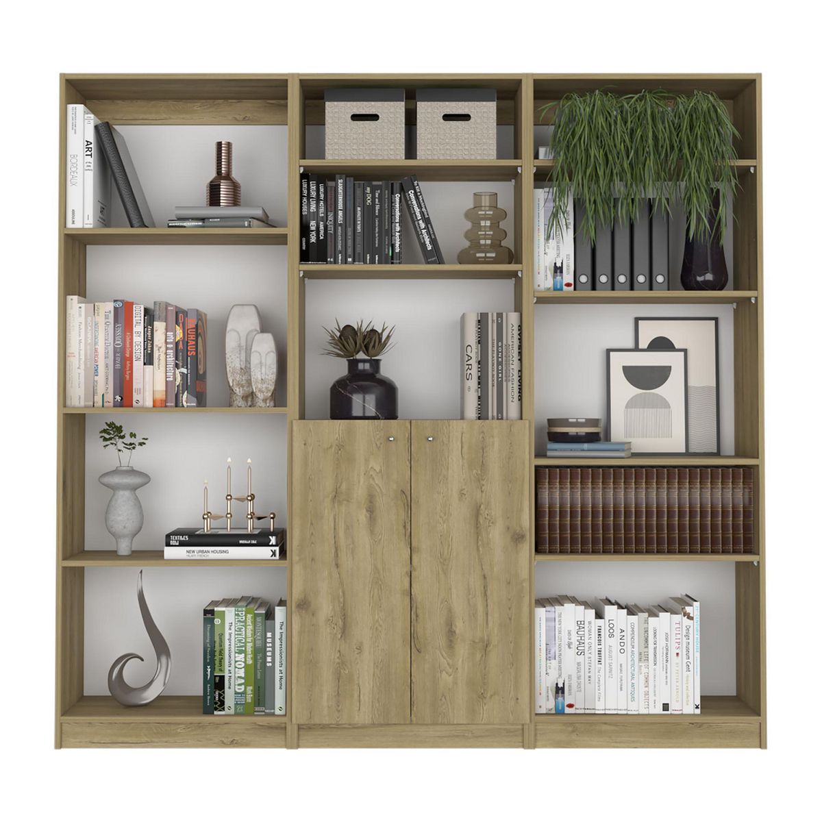 TUHOME - Combo Estante 3 Repisas + Estante 2 Puertas + Estante 4 Repisas Macadamia