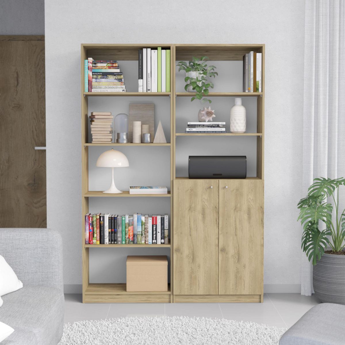 TUHOME - Combo Estante 4 Repisas + Estante 2 Puertas Home Macadamia