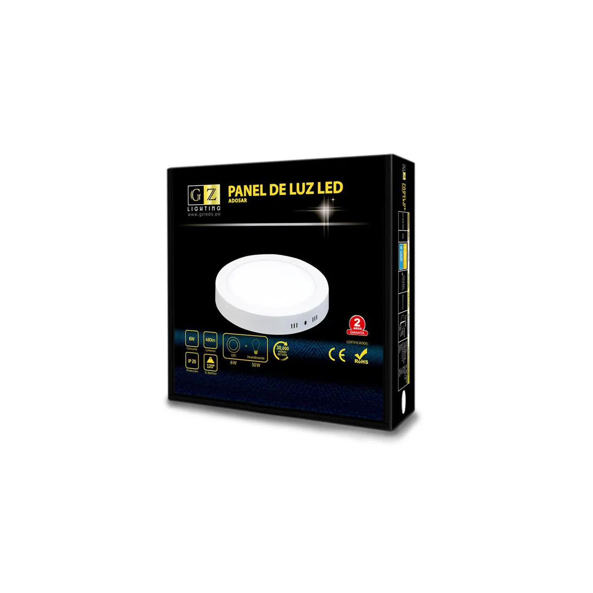 GZ LIGHTING - Panel de Luz LED Adosar 18W Luz Cálida