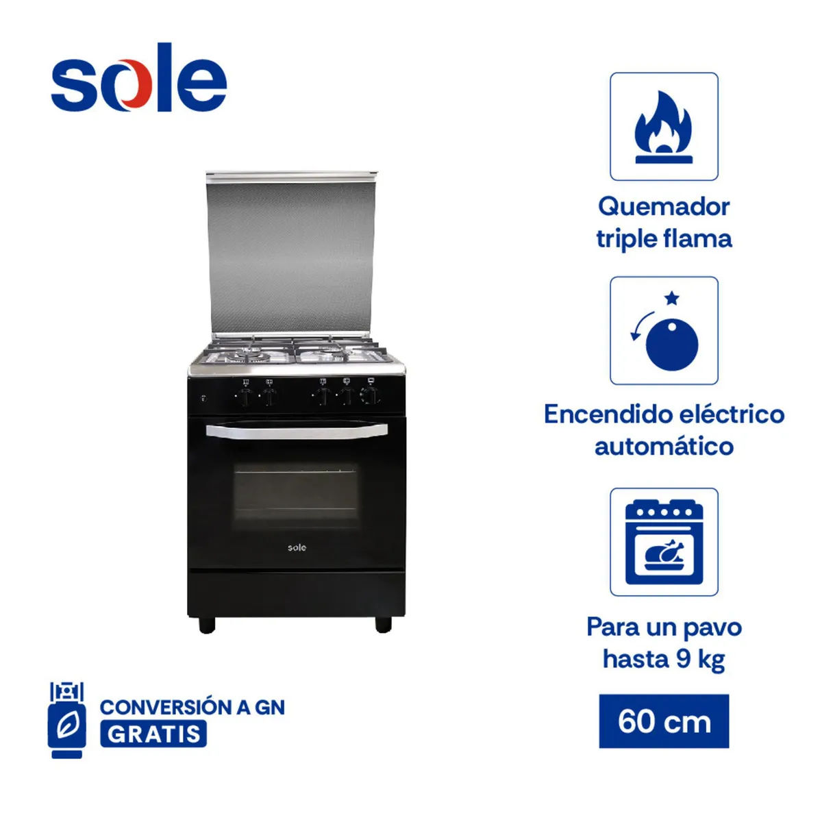 SOLE - Cocina De Pie A Gas 4 Hornillas Sole Cartagena SOLCO038 Negro