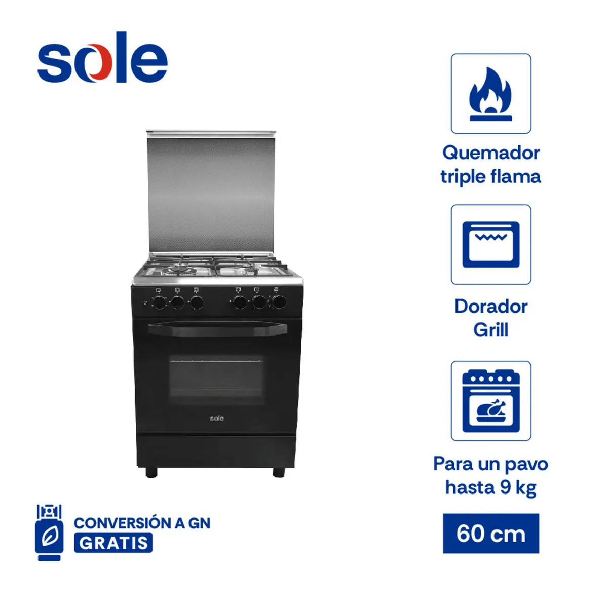 SOLE - Cocina De Pie A Gas 4 Hornillas Sole Bahamas COSOL039 Negro