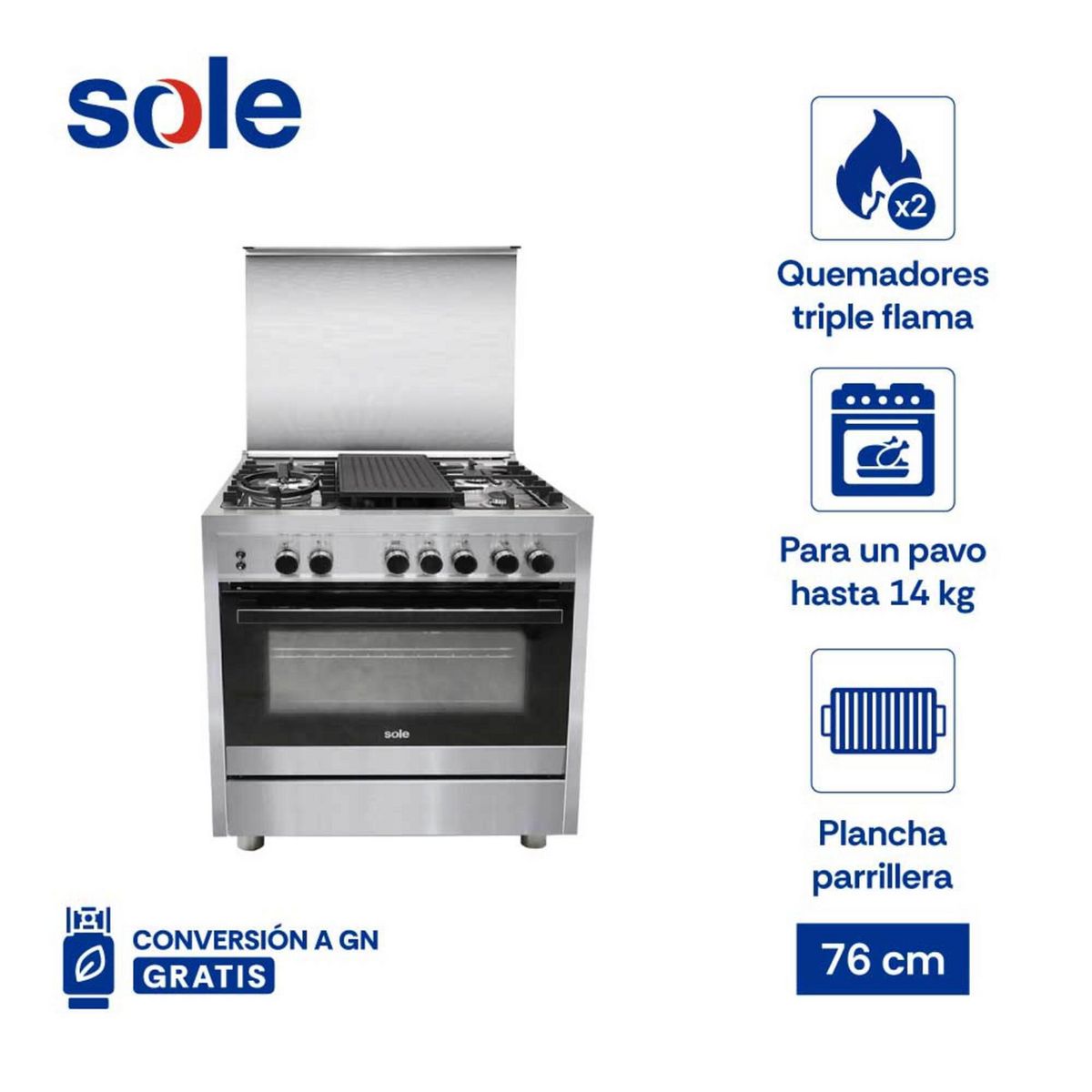 SOLE - Cocina De Pie A Gas 5 Hornillas Sole Bali COSOL040 Negro