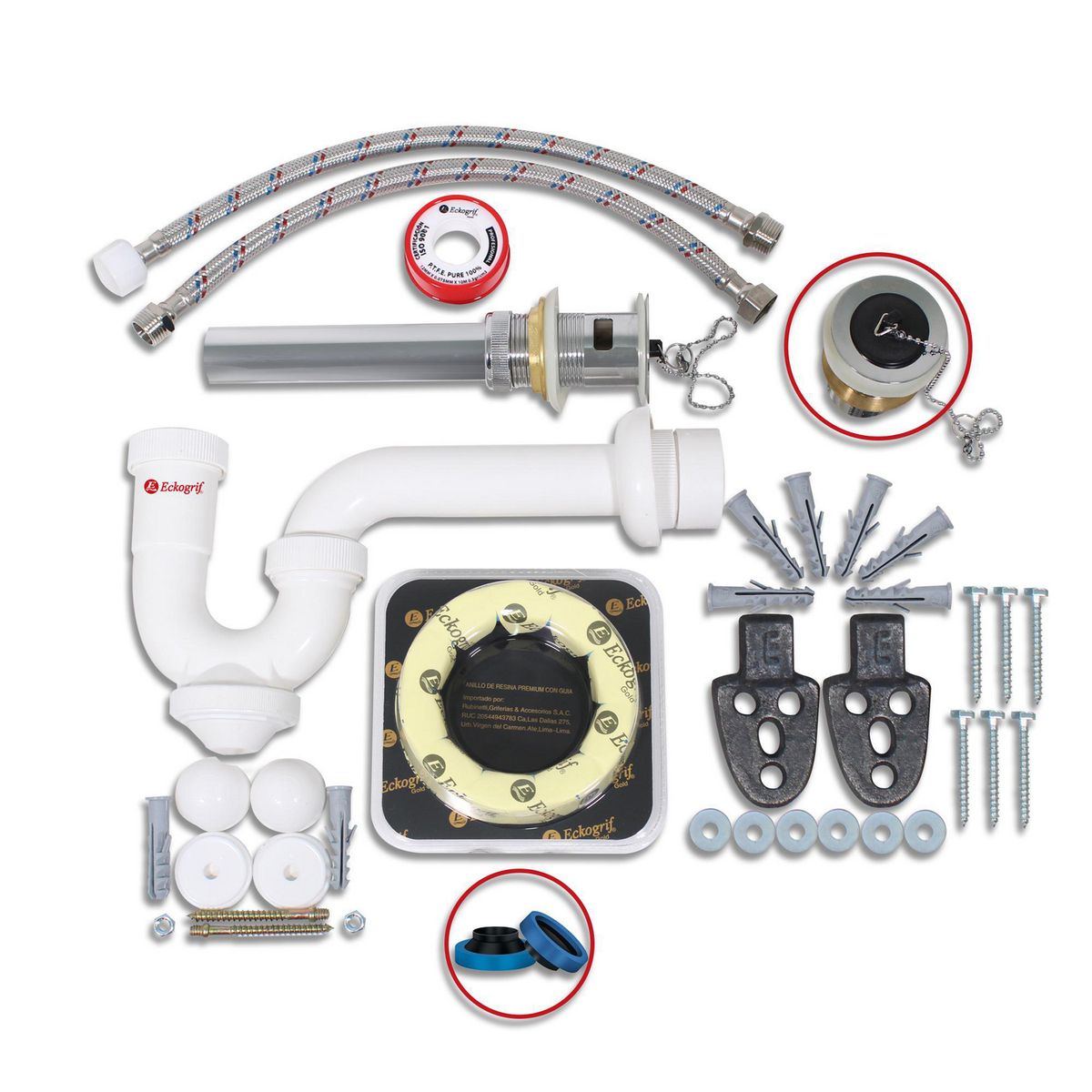 ECKOGRIF - Kit Accesorios Para Instalación 1/2 Baño C/Trampa"P" Premium (Desagüe CR.)