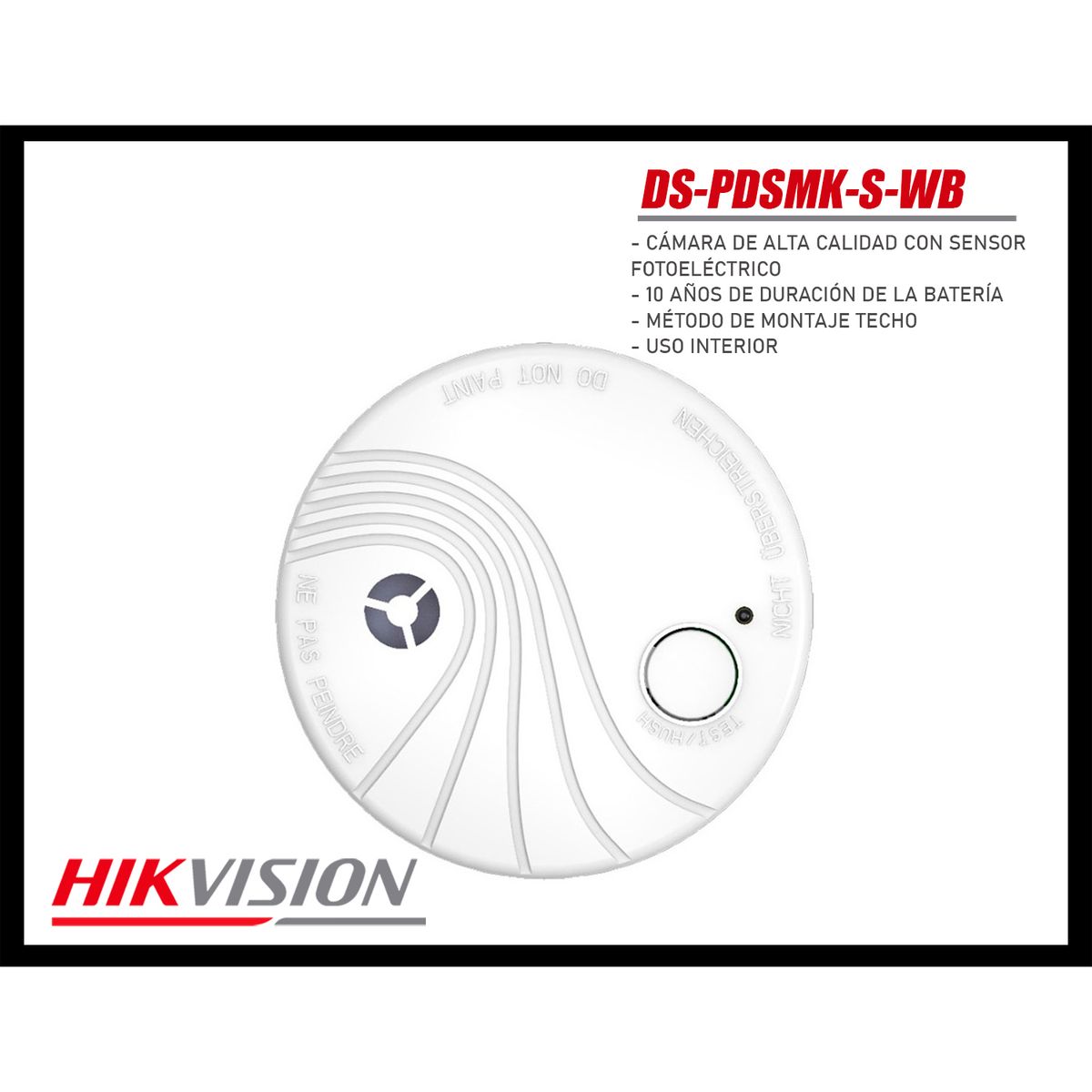 HIKVISION - Detector De Humo Fotoeléctrico Hikvision Inalámbrico DS-PDSMK-S-WB