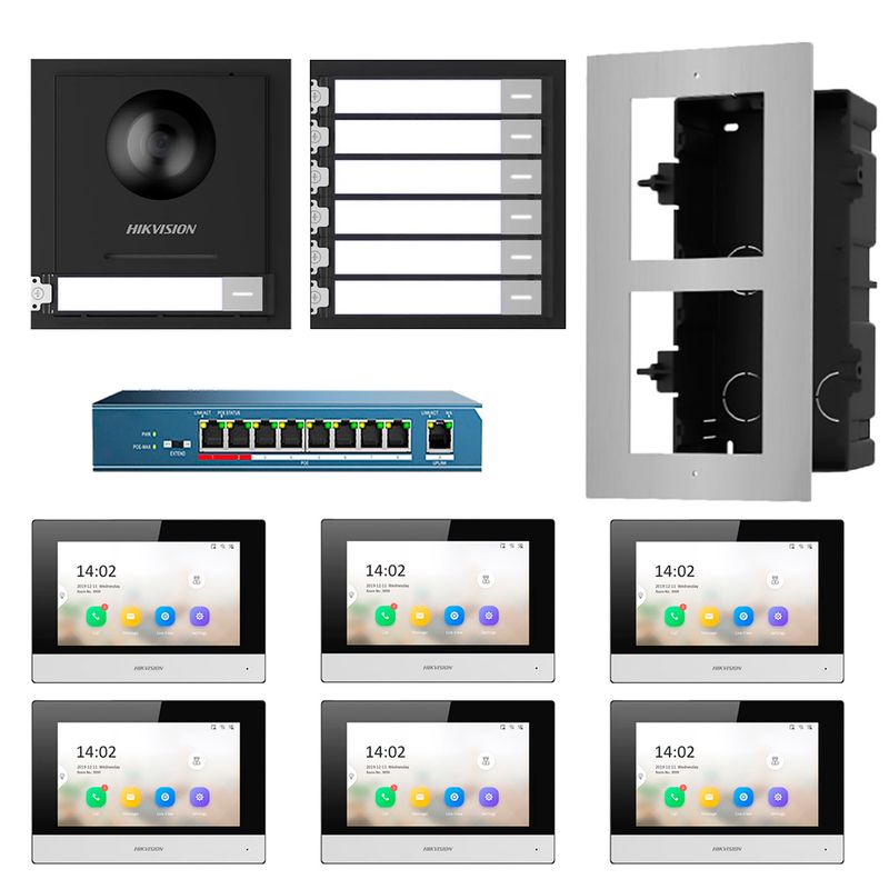 HIKVISION - Kit Videoportero IP 6 Departamentos Hikvision Full HD App DS-KD8003