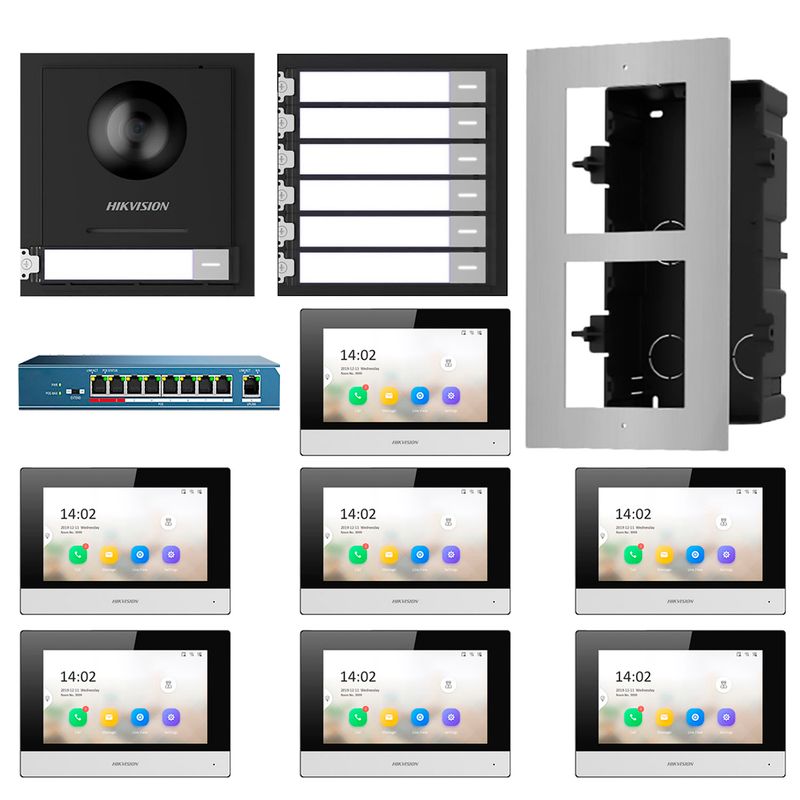 HIKVISION - Kit Videoportero IP 7 Departamentos Hikvision Full HD App DS-KD8003