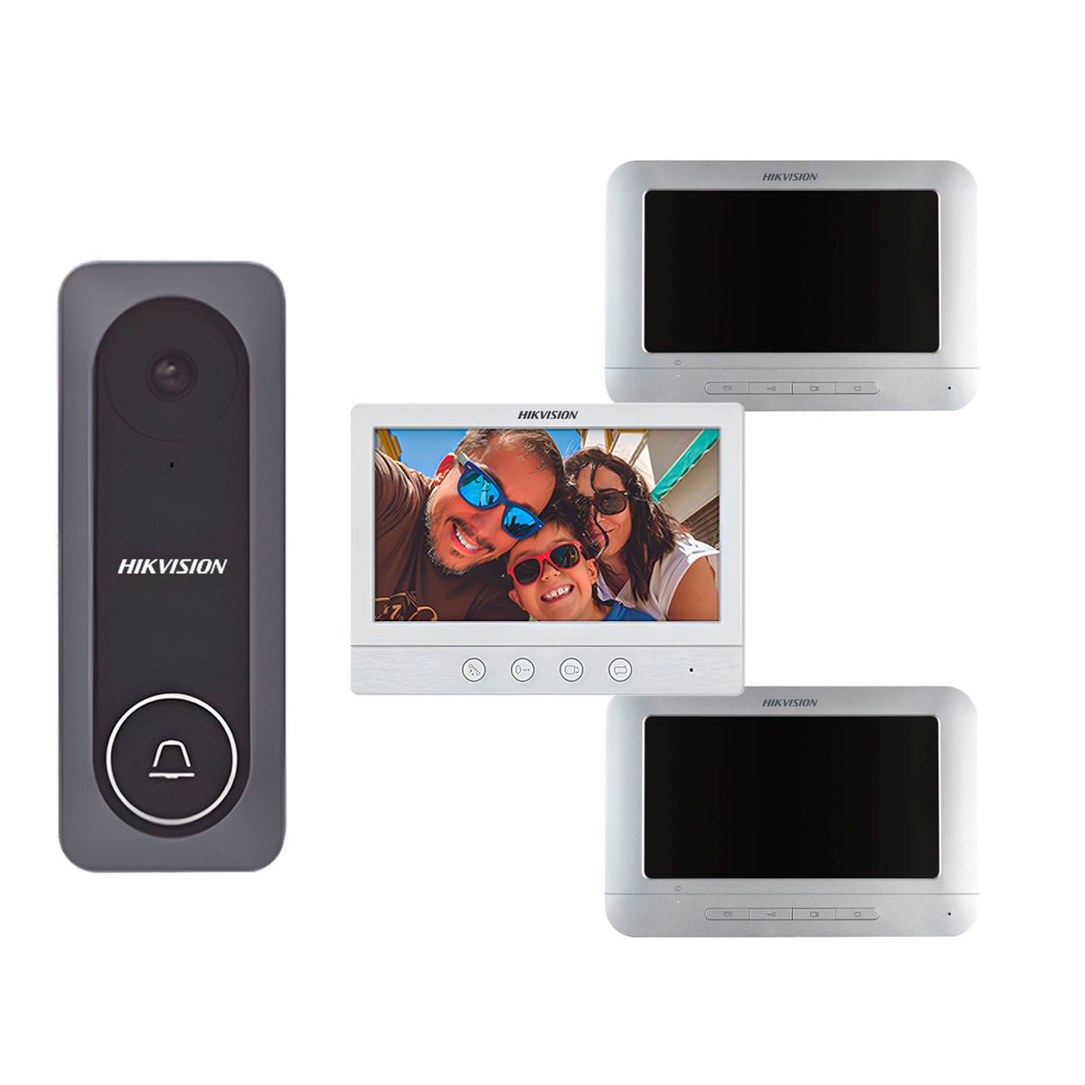 HIKVISION - Kit Videoportero Intercomunicador DS-KIS212 Full HD 3 Pantallas LCD 7
