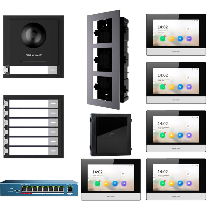 HIKVISION - Kit Videoportero IP Módulo Lector 5 Departamentos Hikvision 1080P App
