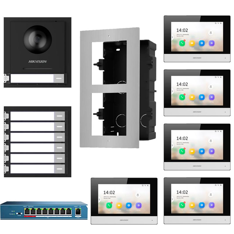 HIKVISION - Kit Videoportero IP 5 Departamentos Hikvision Full HD App DS-KD8003