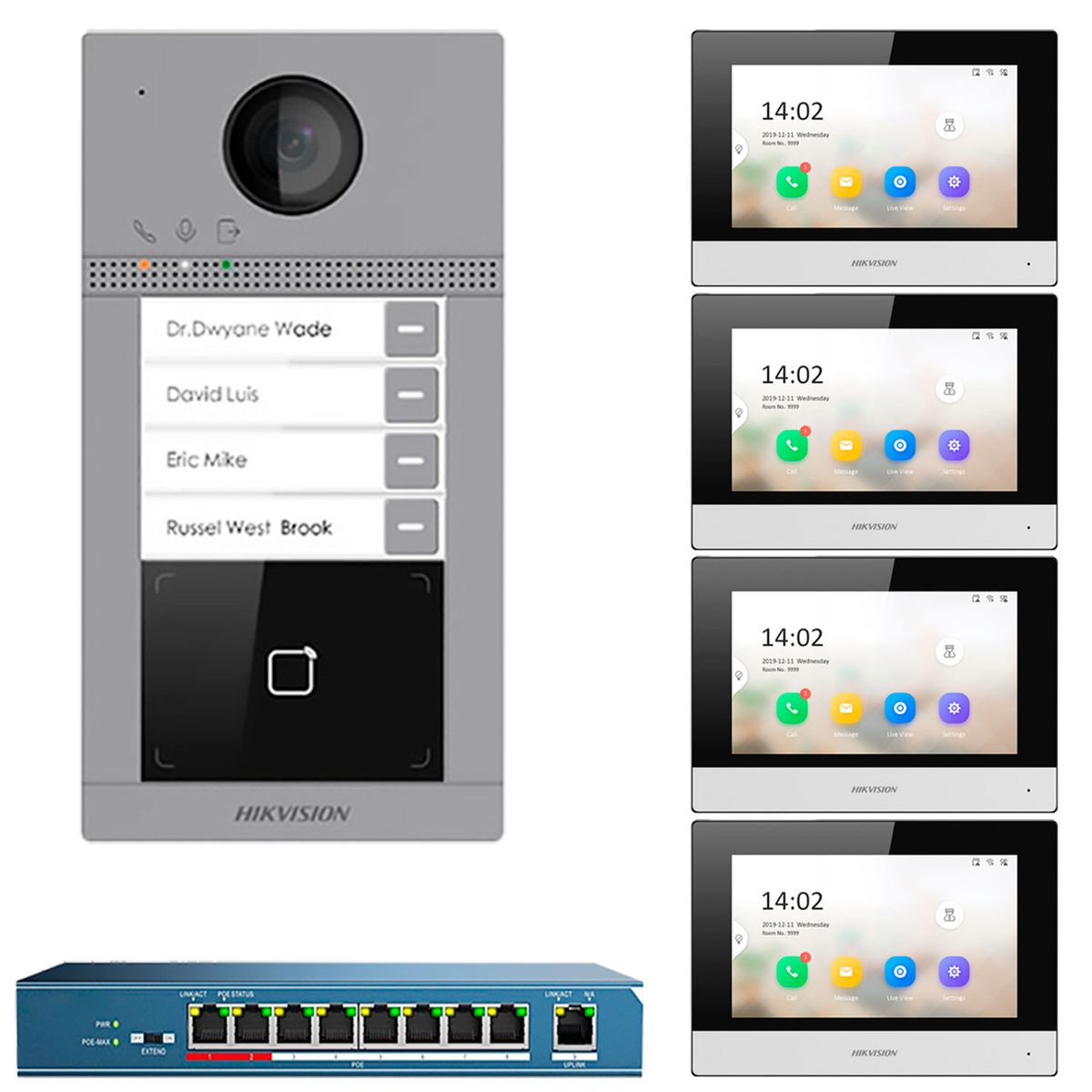 HIKVISION - Kit Videoportero IP Módulo Lector 4 Departamentos Hikvision 1080P App