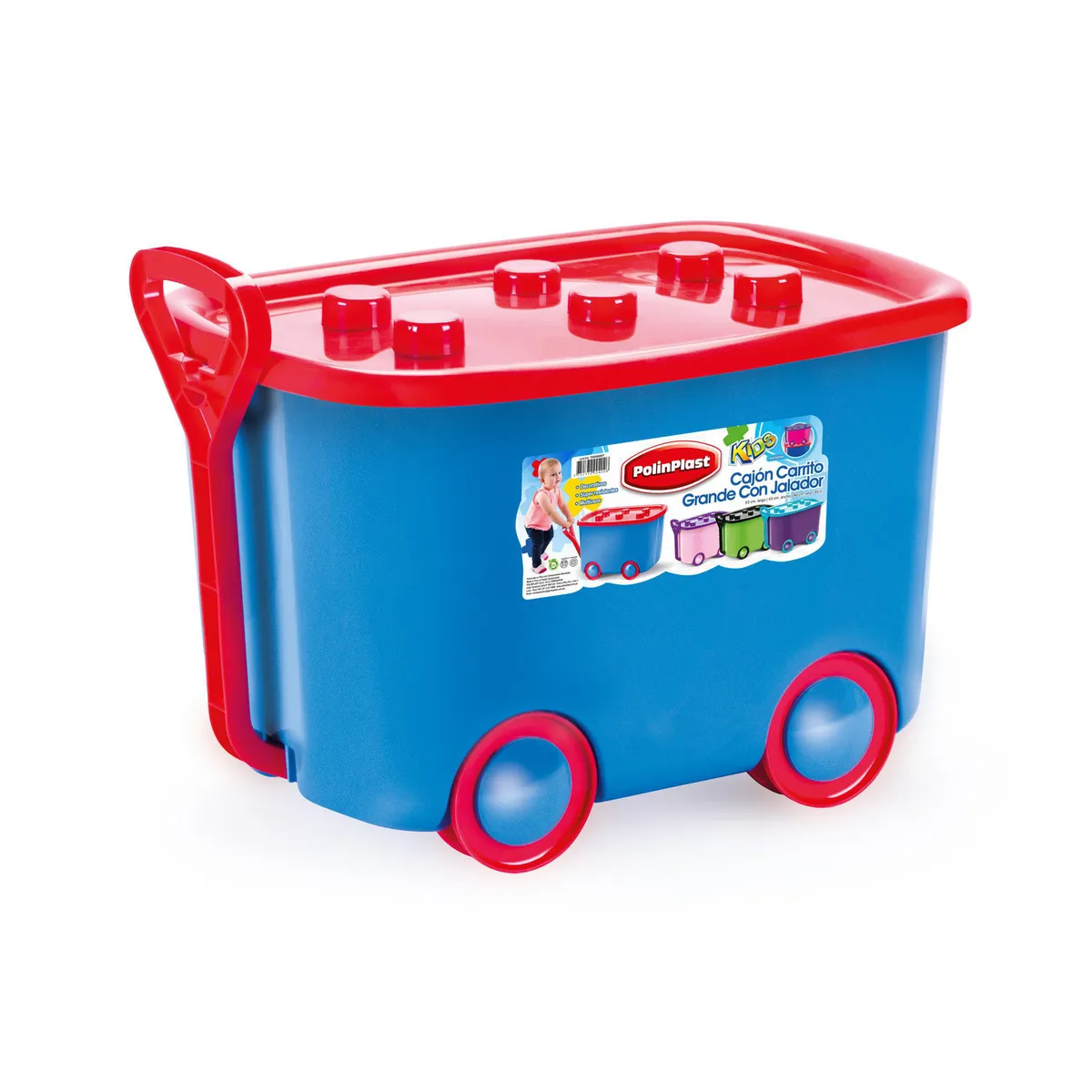 POLINPLAST - Cajón Carrito Grande con Jalador Rojo/Azul