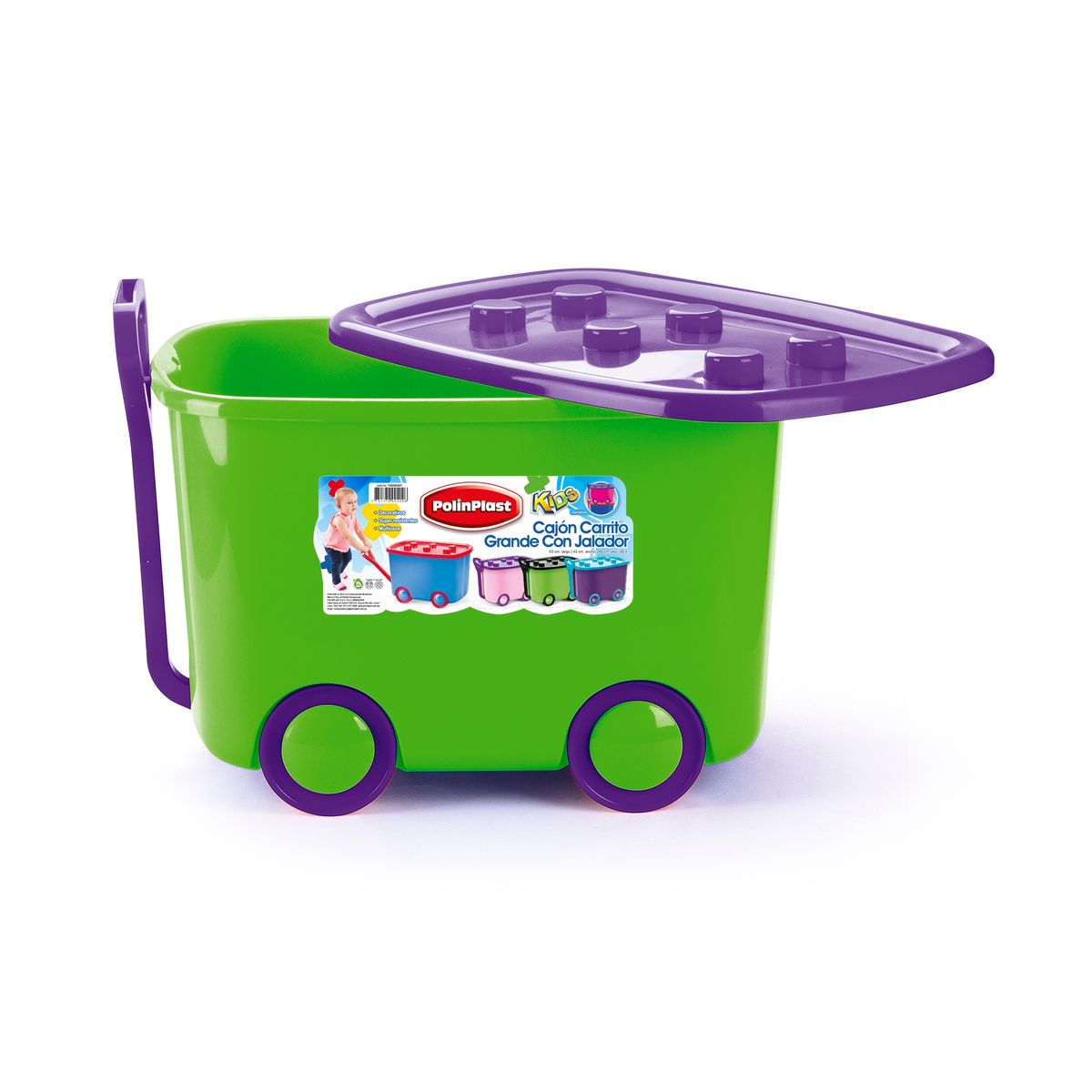 POLINPLAST - Cajón Carrito Grande con Jalador Verde/Morado