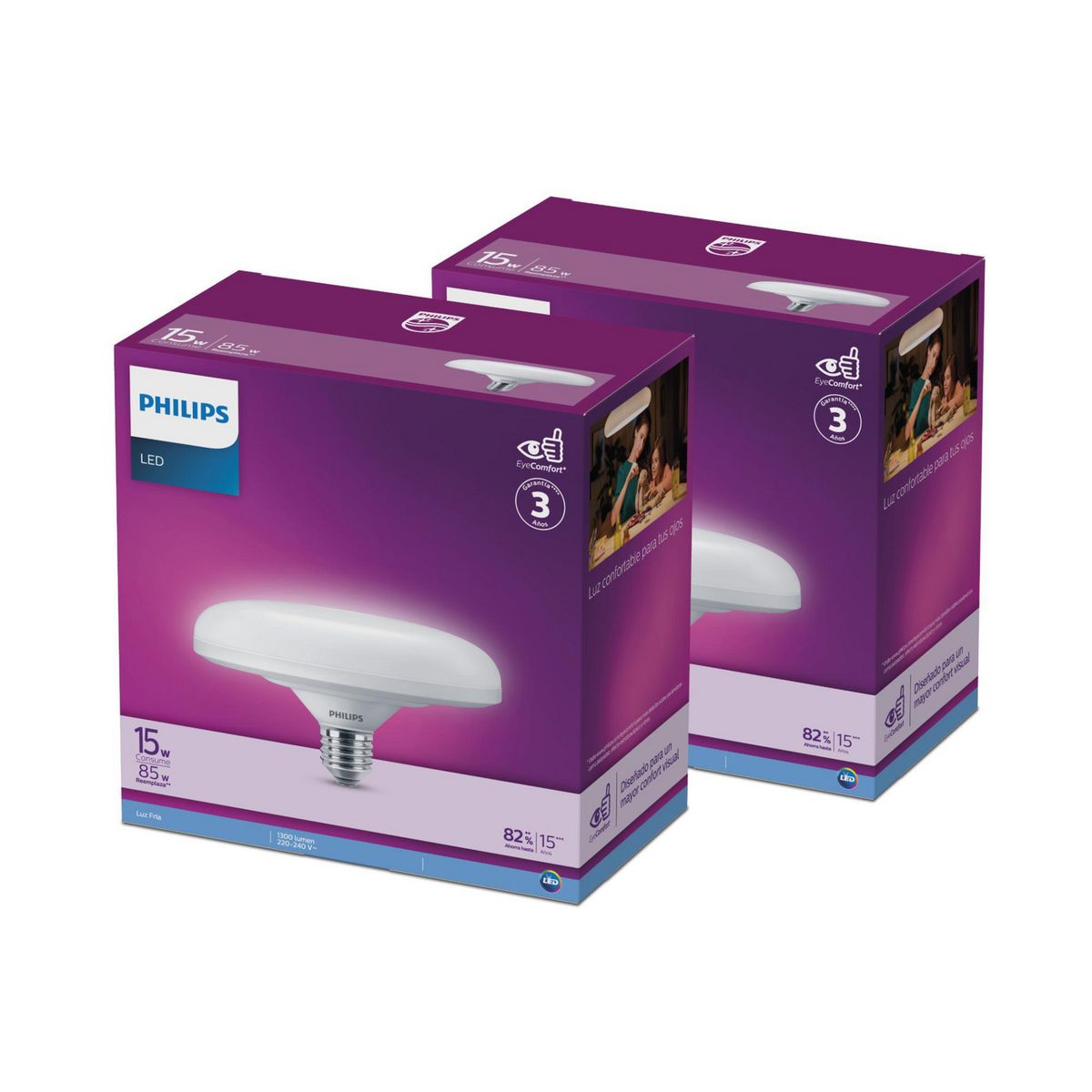 PHILIPS - Pack x2 UFO LED Luz Fría E27 15W