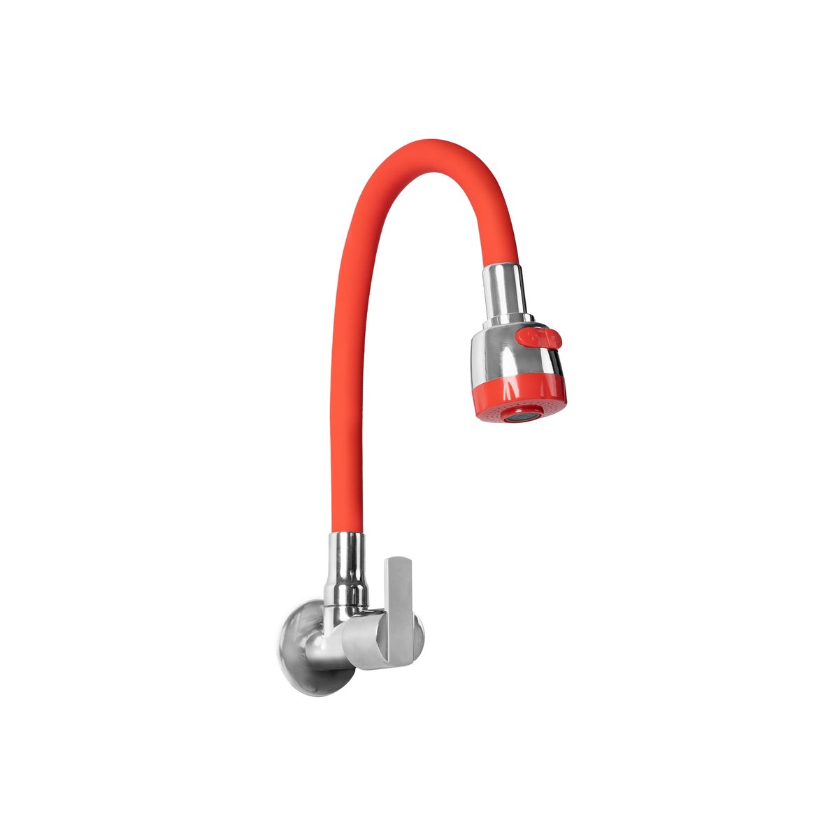 ITALGRIF - Llave Lavadero Pared Buzios Lever Pico Flexible Rojo