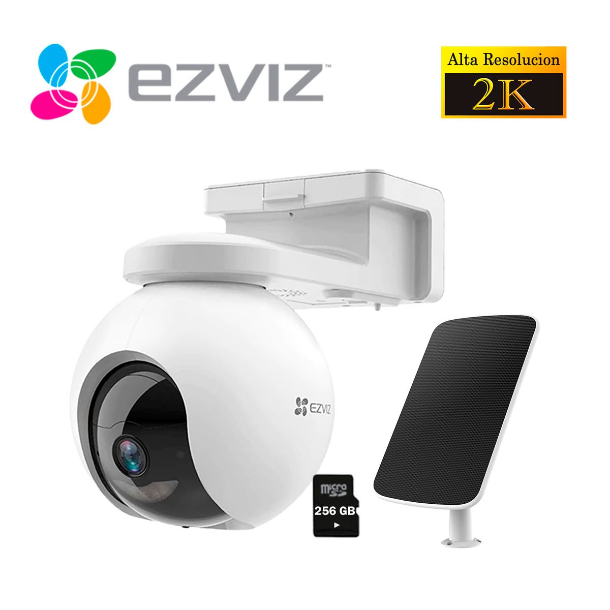 EZVIZ - Cámara Seguridad Ezviz Wi-Fi Exterior CB8 2K 3MP Panel Solar + SD 256GB