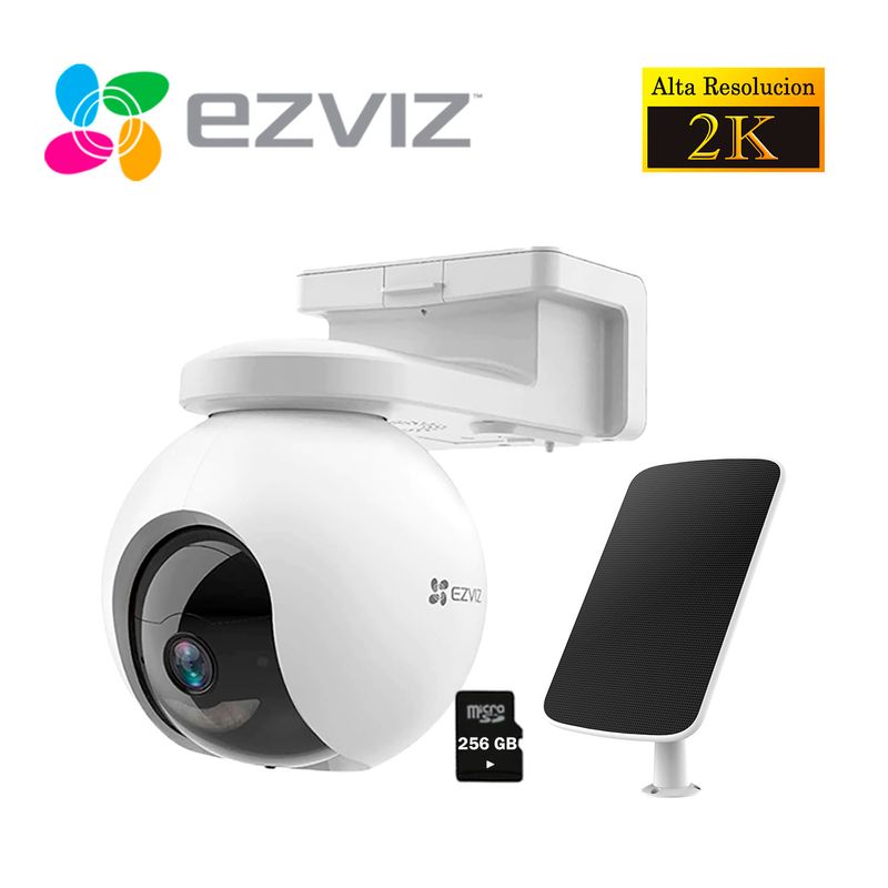 EZVIZ - Cámara de Seguridad Ezviz Wi-Fi Exterior CB8 2K 3MP Panel Solar + SD 256GB