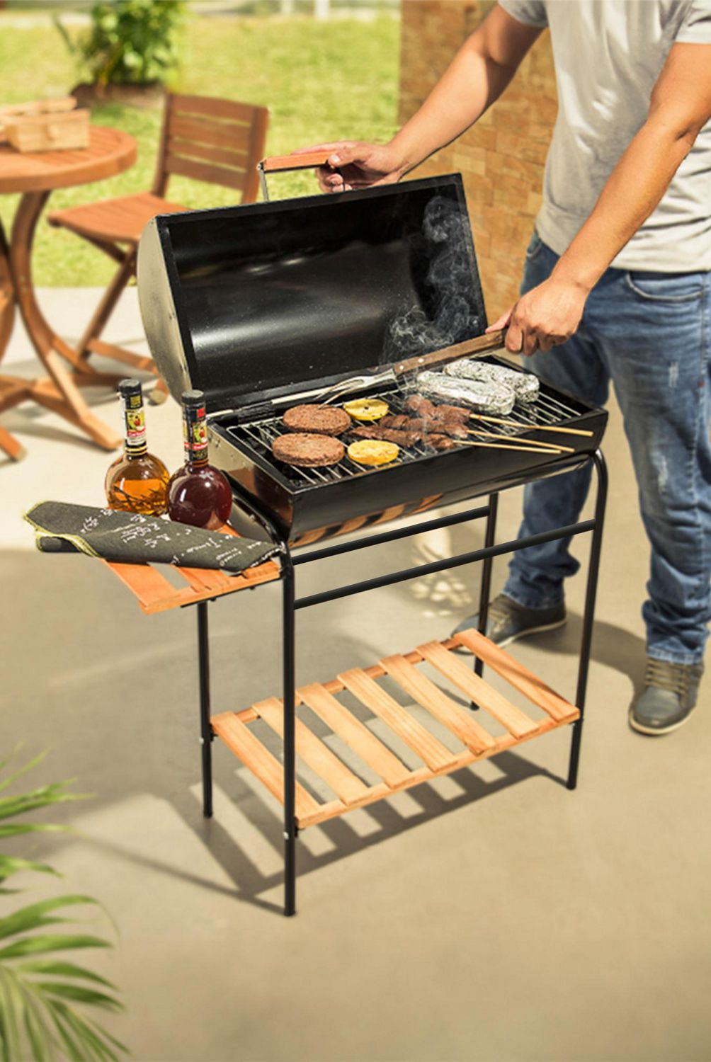 MR GRILL - Parrilla Cilindrica con Tapa + Tabla