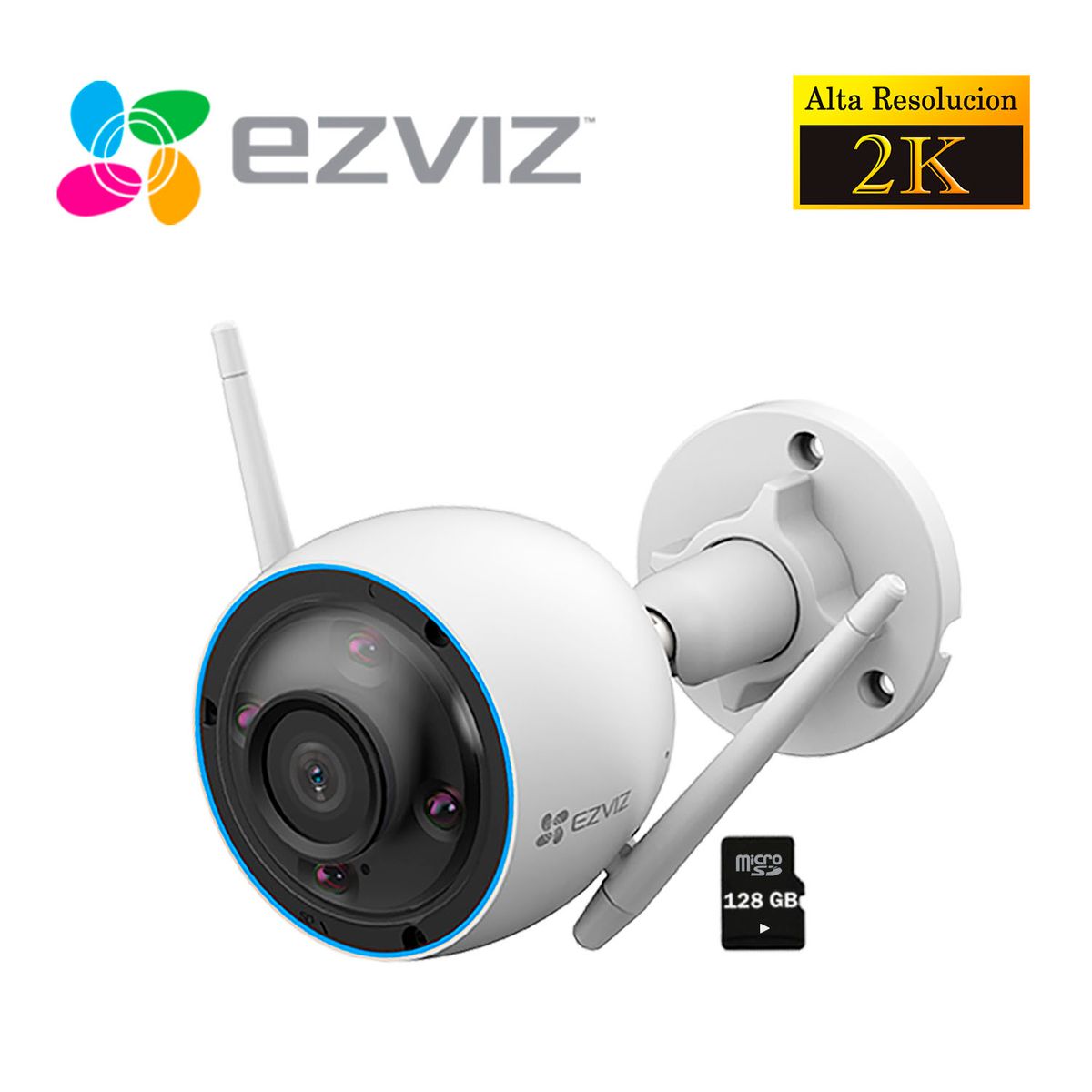 Ezviz - Cámara Seguridad Ezviz H3 2K 3MP Wi-Fi Inalámbrica Exterior + SD 128GB