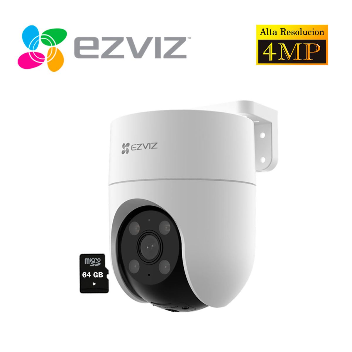 EZVIZ - Cámara de Seguridad Ezviz Wi-Fi 4MP 2K 360 H8C Smart + Micro SD 64GB