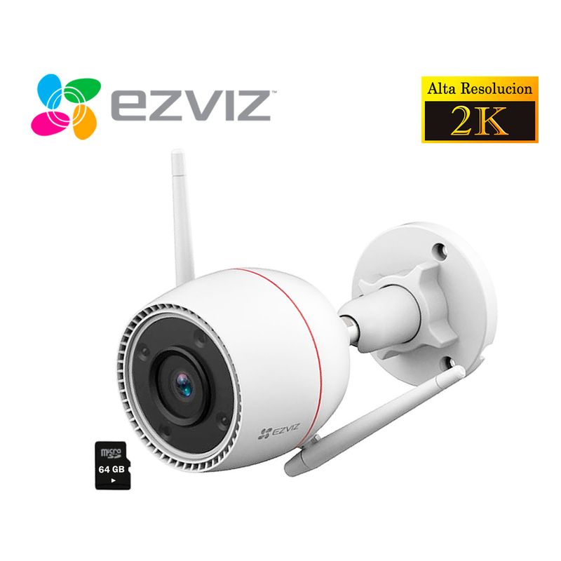 EZVIZ - Cámara Seguridad Ezviz Wi-Fi H3C 3MP IP67 Noche Color + Micro SD 64GB