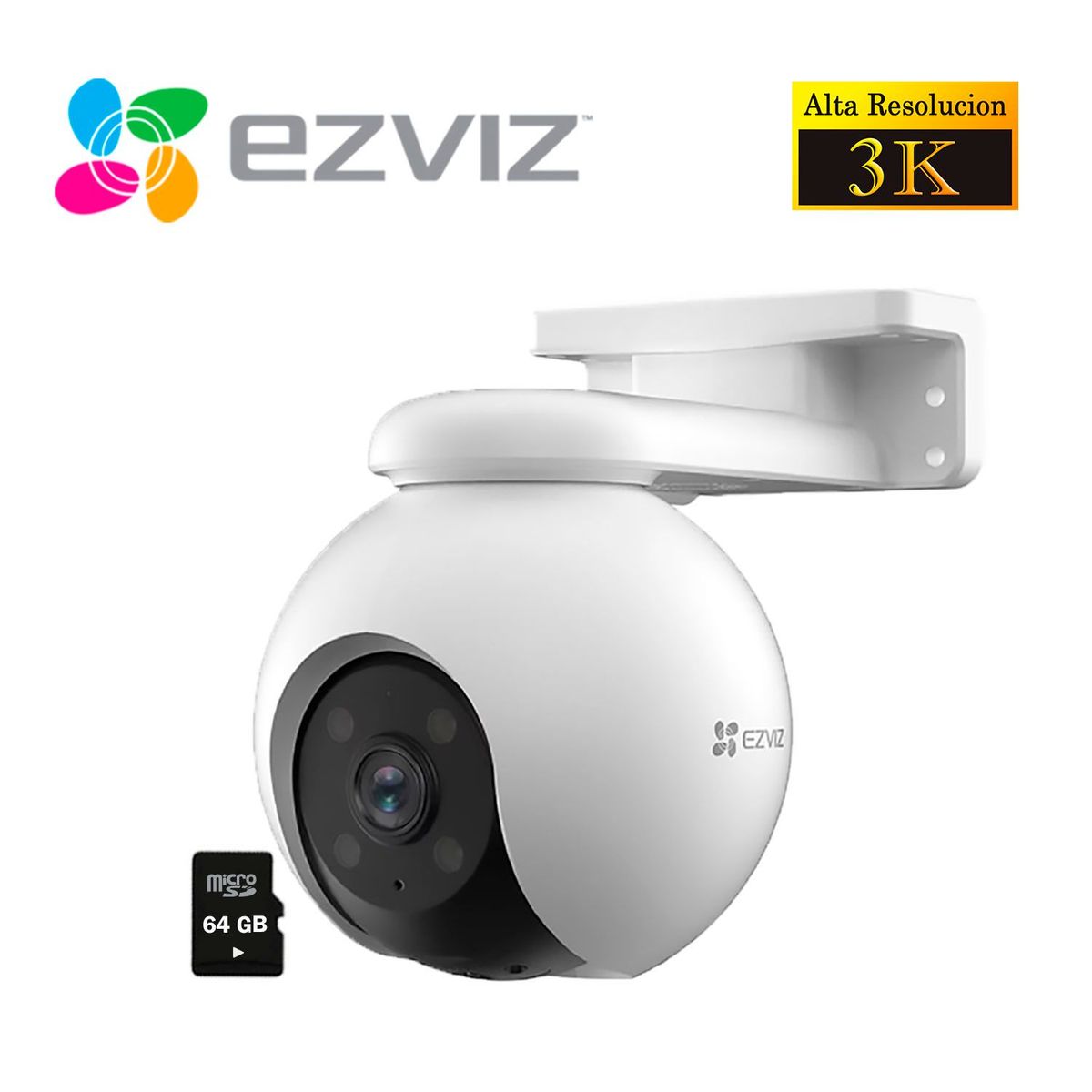Ezviz - Cámara de Seguridad Ezviz Wi-Fi H8 PRO 3K 360 Smart + Micro SD 64GB