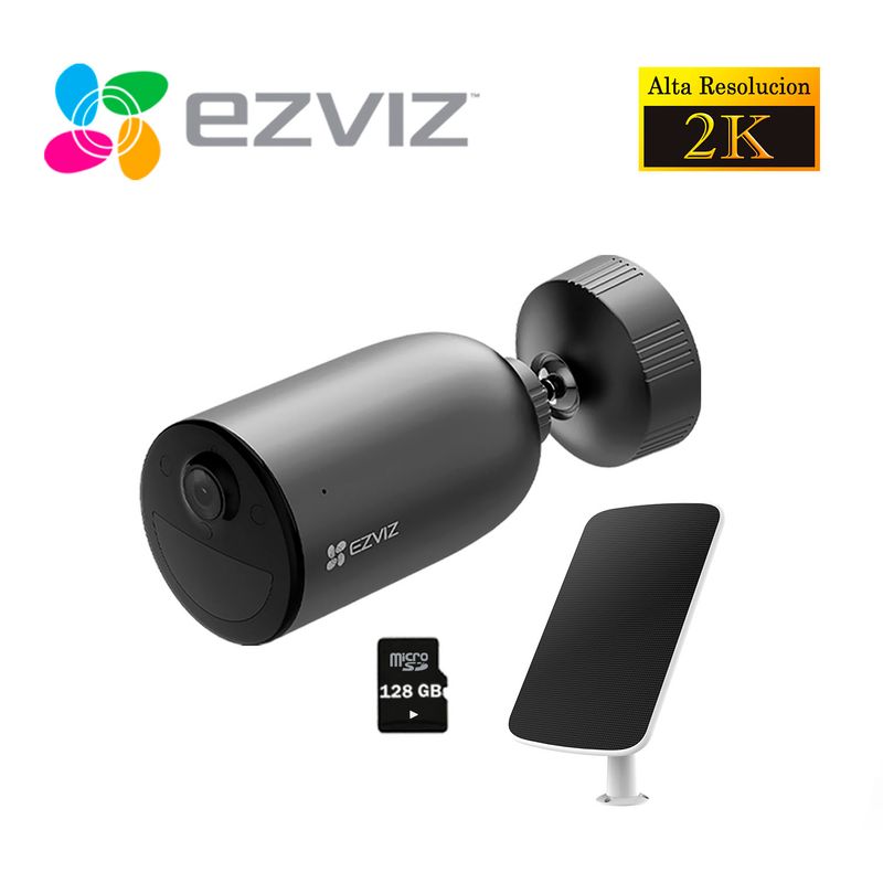 EZVIZ - Cámara de Seguridad Ezviz Wi-Fi Exterior EB3 Panel Solar + Micro SD 128GB