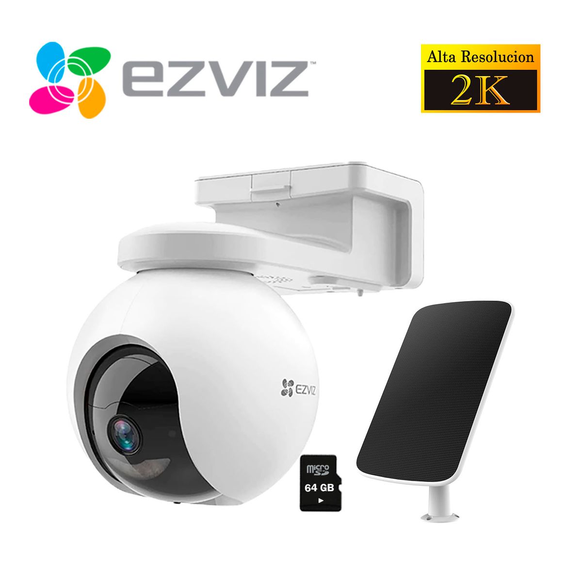 EZVIZ - Cámara Seguridad Ezviz Wi-Fi Exterior CB8 2K 3MP Panel Solar + SD 64GB