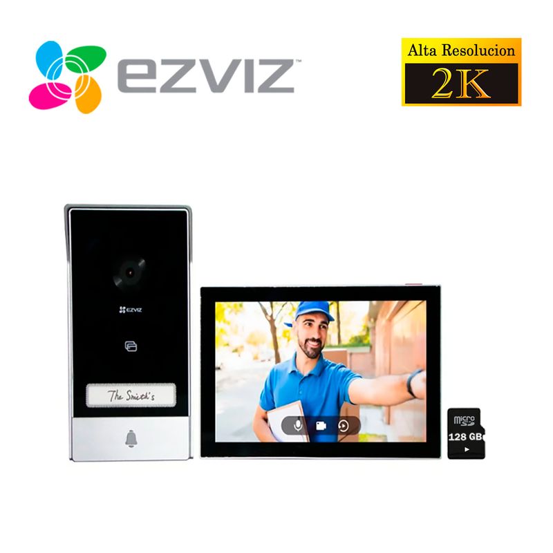 EZVIZ - Videoportero Doméstico Inteligente Ezviz HP7 2K Exterior + SD 128GB