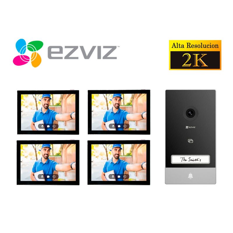 EZVIZ - Kit Videoportero Inteligente Ezviz HP7 2K Exterior + 2 Monitores