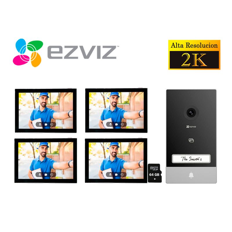 EZVIZ - Kit Videoportero Inteligente Ezviz HP7 2K Exterior + 2 Monitores S 64GB