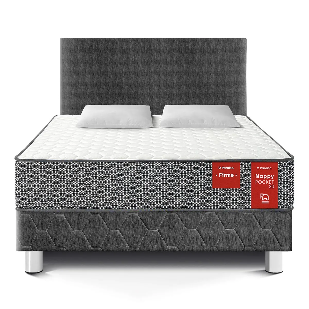 PARAISO - Dormitorio Nappy Pocket 20 Firme Queen + 2 Almohadas + Protector