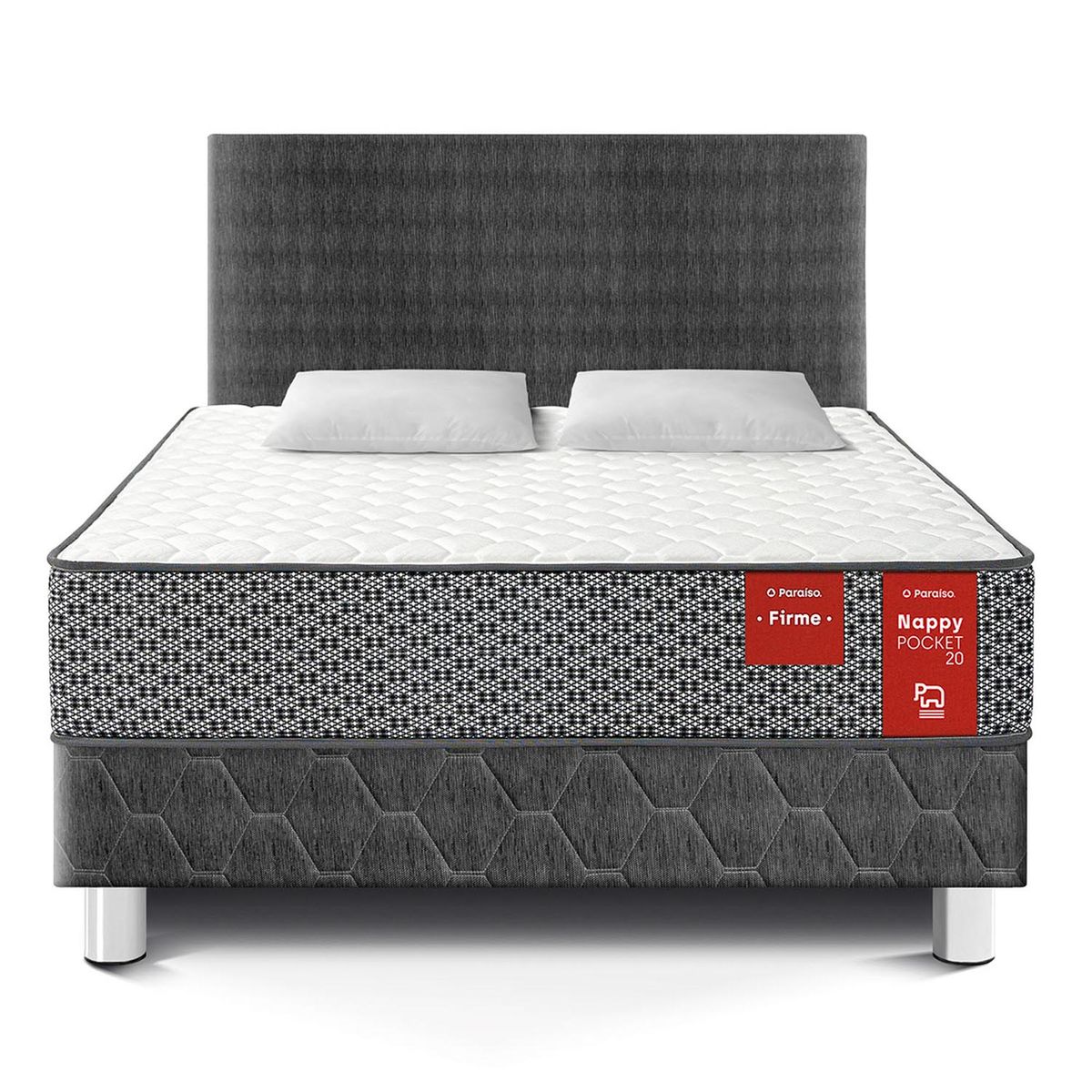 PARAISO - Dormitorio Nappy Pocket 20 Firme King + 2 Almohadas + Protector