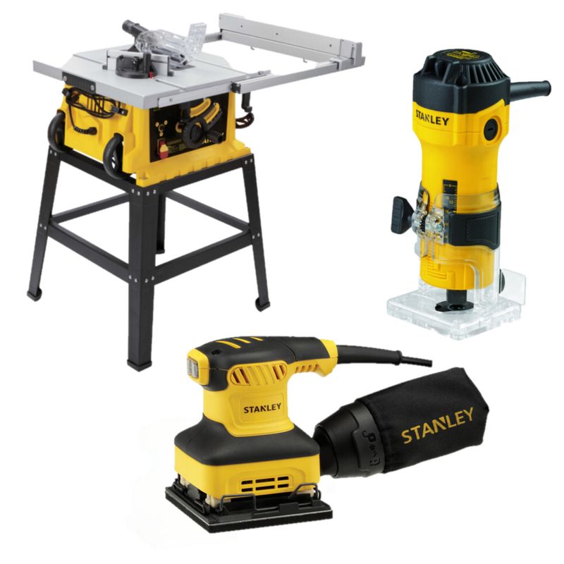 STANLEY - Kit sierra de Banco 10? SST1801 + Ruteadora ST55 + Lijadora SS24 Stanley