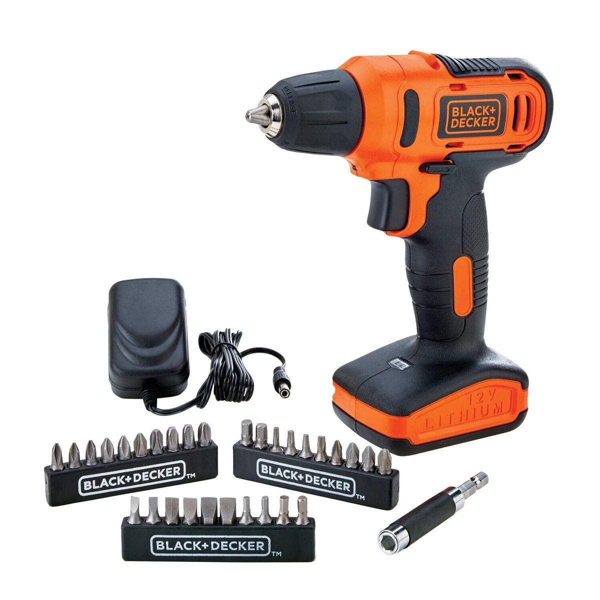 BLACK+DECKER - Kit Taladro Inalámbrico Black+Decker 12v + 13 Accesorios + Amoladora Angular Black+Decker 4-1/2" G720 + Maleta plástica B+D